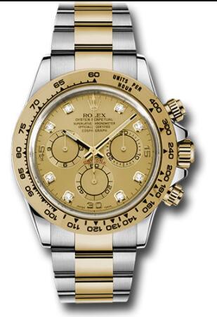 Replica Rolex Yellow Rolesor Cosmograph Daytona 40 Watch 116503 Champagne Diamond Dial - Click Image to Close